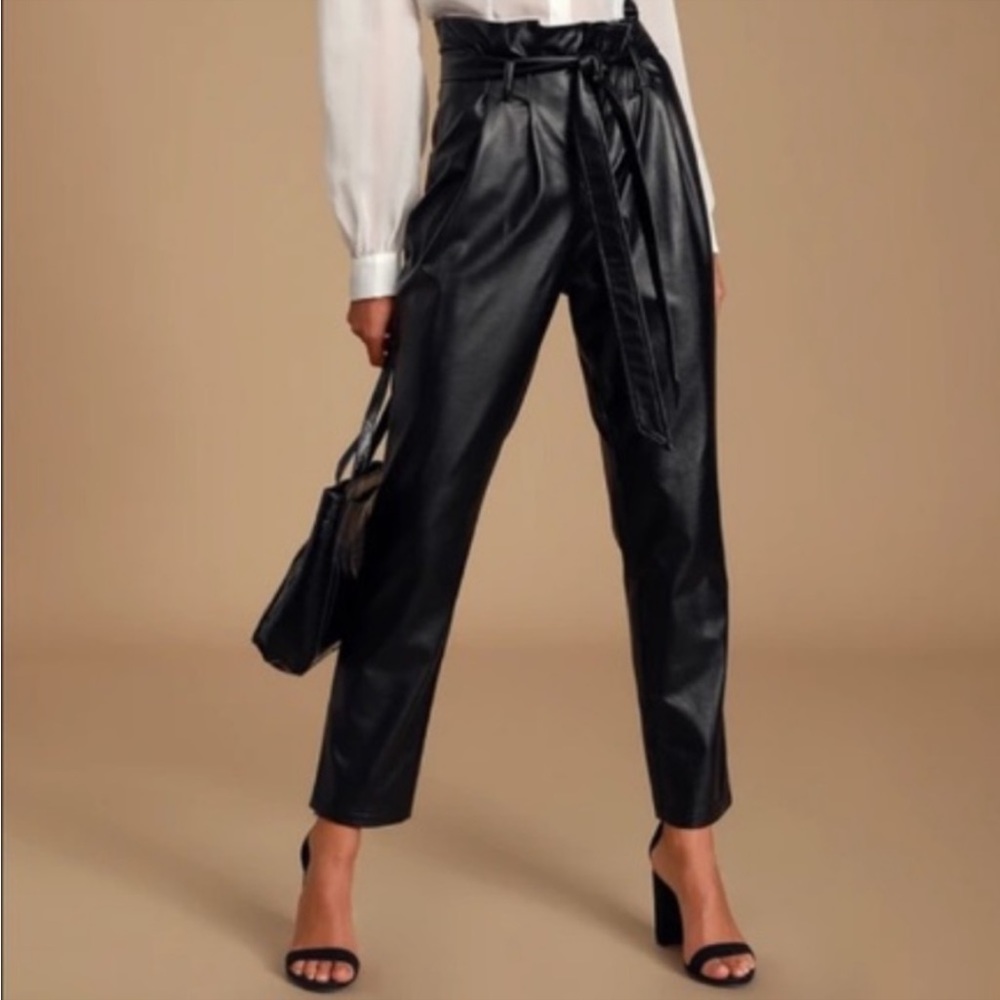 ABERCROMBIE & FITCH FAUX BLACK LEATHER PAPERBAG WAIST BELTED  TROUSERS SIZE XL